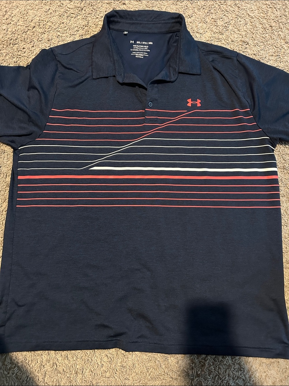 Under Armour Navy Polo with Red & White Striped Chest